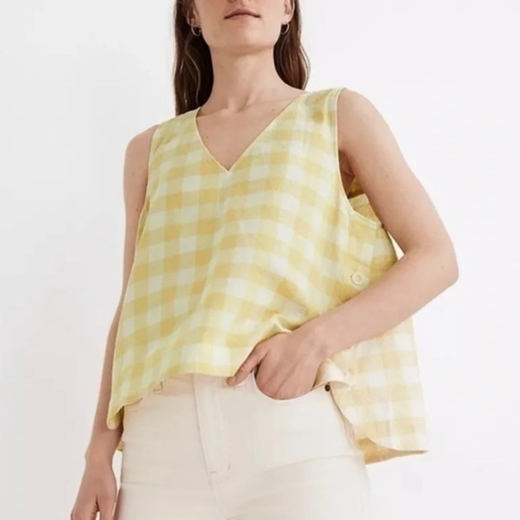 New Madewell Side Button Tank Top Gingham Check XS - Picture 1 of 9